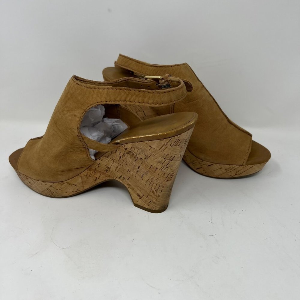 FRANCO SARTO Tan Suede Leather Wedge 5" Heel Open Toe Sandal Size 9.5M - Picture 8 of 16